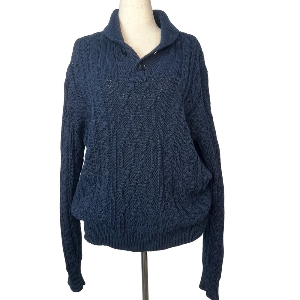 LRL Lauren Jeans Co. Y2K Cable Knit Pullover Sweater Shawl Collar L/G